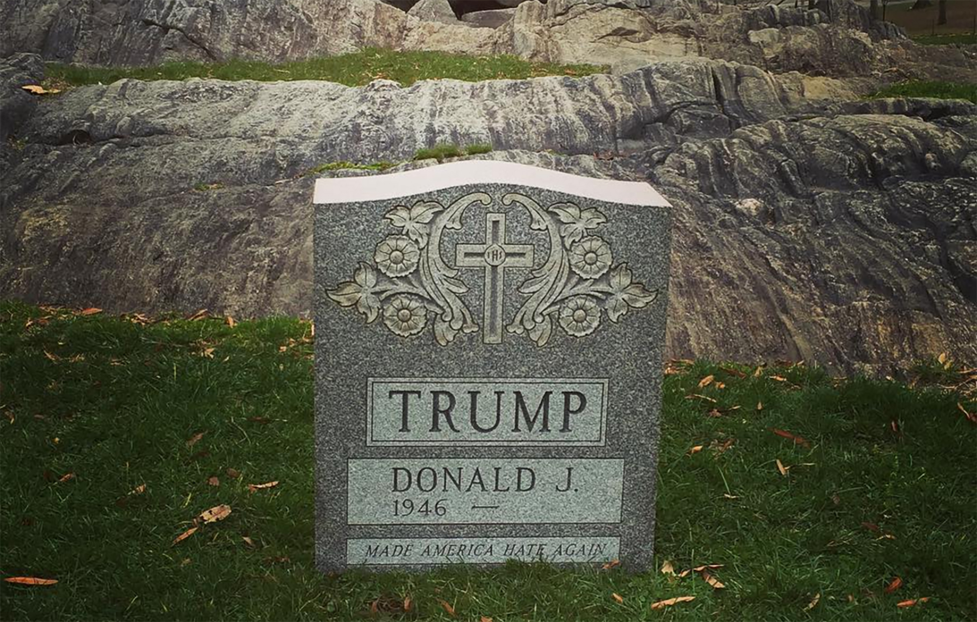 Trump tombstone appears in Central Park