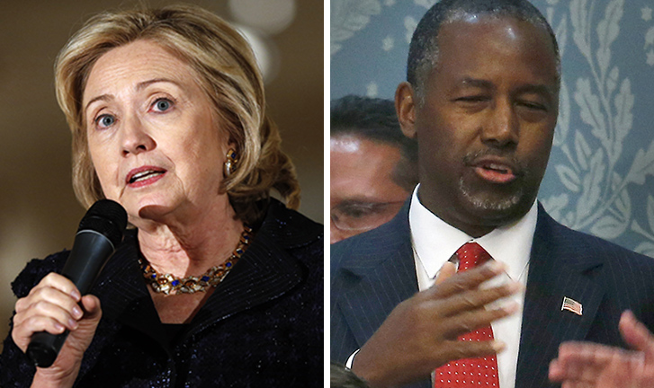 Hillary Clinton hit record low favorability ratingsÂ whileÂ Ben Carson had soared to an all time high. (AP file photos)
