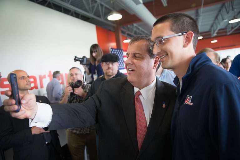 New Jersey Governor Chris Christie greets guests during a campaign event on June 12, 2015 in Cedar Rapids, Iowa. Christie is expected to announce soon that he will seek the Republican nomination for president. (Photo by Scott Olson/Getty Images)