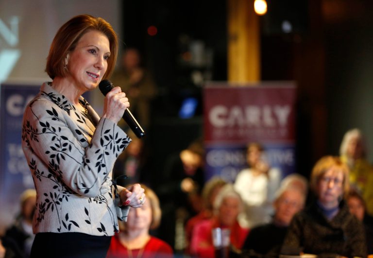 Fiorina attempted to poke fun at Florida Sen. Marco Rubio's footwear but instead shot herself in the foot. (AP Photo/Jim Cole)