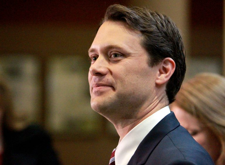 Georgia Sen. Jason Carter, D-Decatur, talks to members of the media after filing his formal candidacy papers to run for governor at the State Ethics Commission Thursday, Nov. 7, 2013 in Atlanta. Carter is the grandson of former U.S. President Jimmy Carter. (AP Photo/Atlanta Journal-Constitution, ) MARIETTA DAILY OUT; GWINNETT DAILY POST OUT; LOCAL TV OUT; WXIA-TV OUT; WGCL-TV OUT MBI (REV-SHARE)