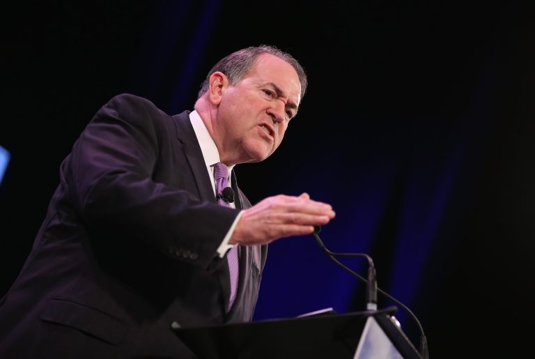 Former Governor of Arkansas Mike Huckabee speaks to guests at the Iowa Freedom Summit on Jan. 24, 2015 in Des Moines, Iowa. (Photo by Scott Olson/Getty Images)