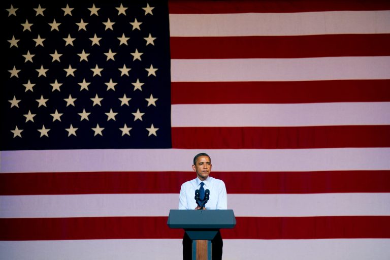President Barack Obama speaks at a fundraising event at the Austin Music Hall in Austin, Texas, Tuesday, July 17. (AP Photo/The Daily Texan, Lawrence Peart)