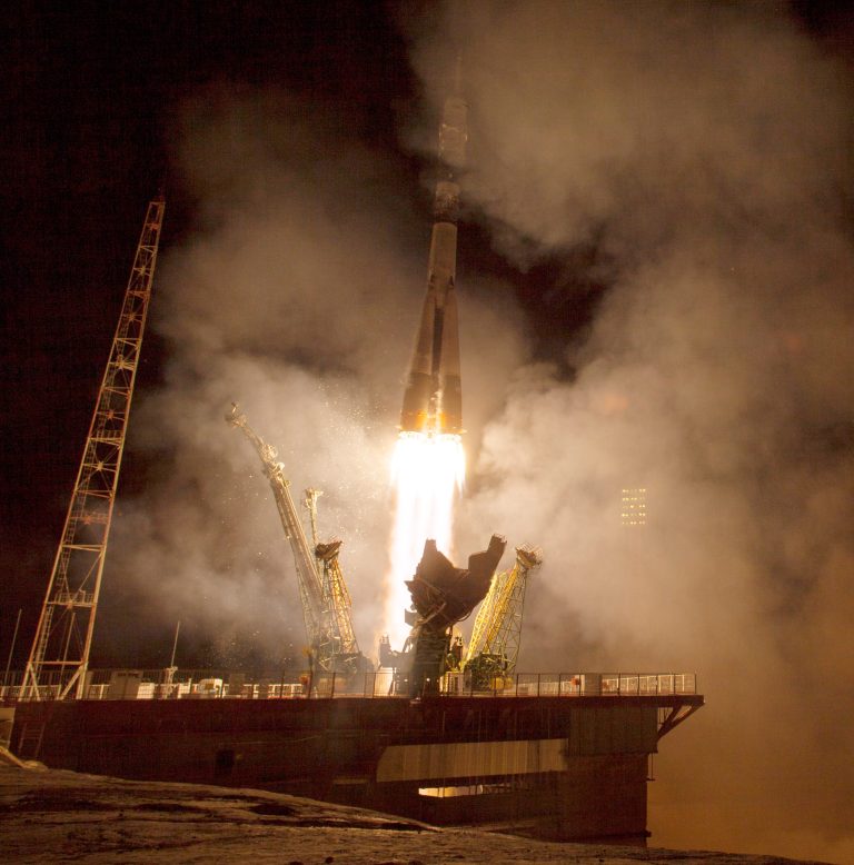 The Soyuz TMA-14M rocket launches from the Baikonur Cosmodrome in Kazakhstan for the International Space Station on Friday, Sept. 26, 2014 carrying NASA astronaut Barry Wilmore and Russians Alexander Samokutyaev and Elena Serova. Serova will become the fourth Russian woman to fly in space and the first Russian woman to live and work on the station. (AP Photo/NASA, Aubrey Gemignani)