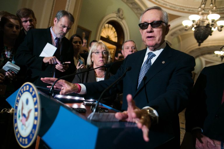 Senate Minority Leader Harry Reid, D-NV, speaks at a press conference following a Senate Democratic policy meeting, Wednesday, July 8. 2015. (Graeme Jennings/Washington Examiner)