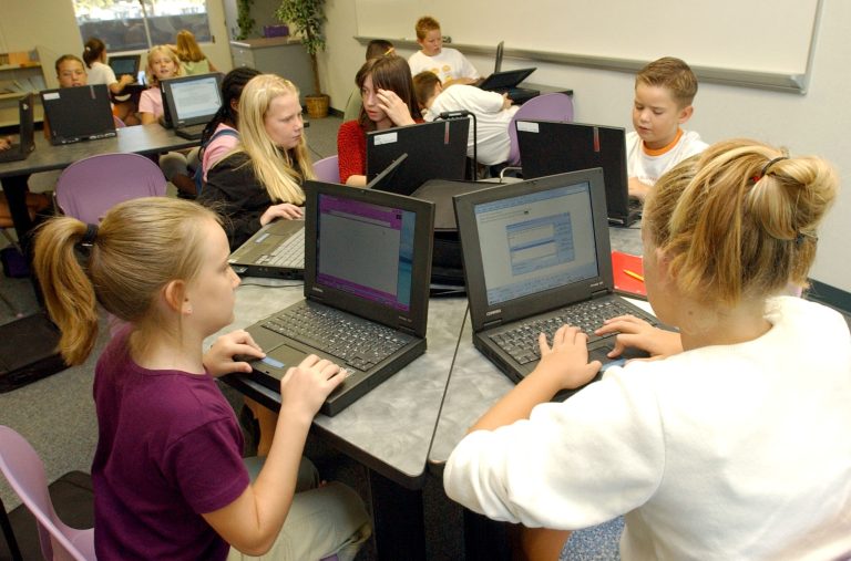 Students work on their laptops during class at a charter School in California. (Justin Sullivan/Getty Images)