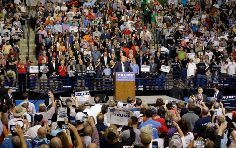 It's the latest example of the violence that seems to be on the rise at Trump rallies. (AP Photo/Gerry Broome)