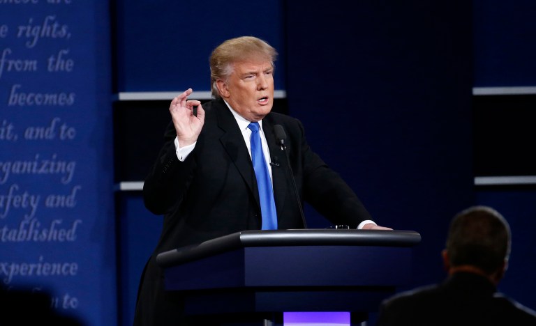 Donald Trump speaks during the first U.S. presidential debate at Hofstra University in Hempstead, N.Y. (Andrew Harrer/Bloomberg)