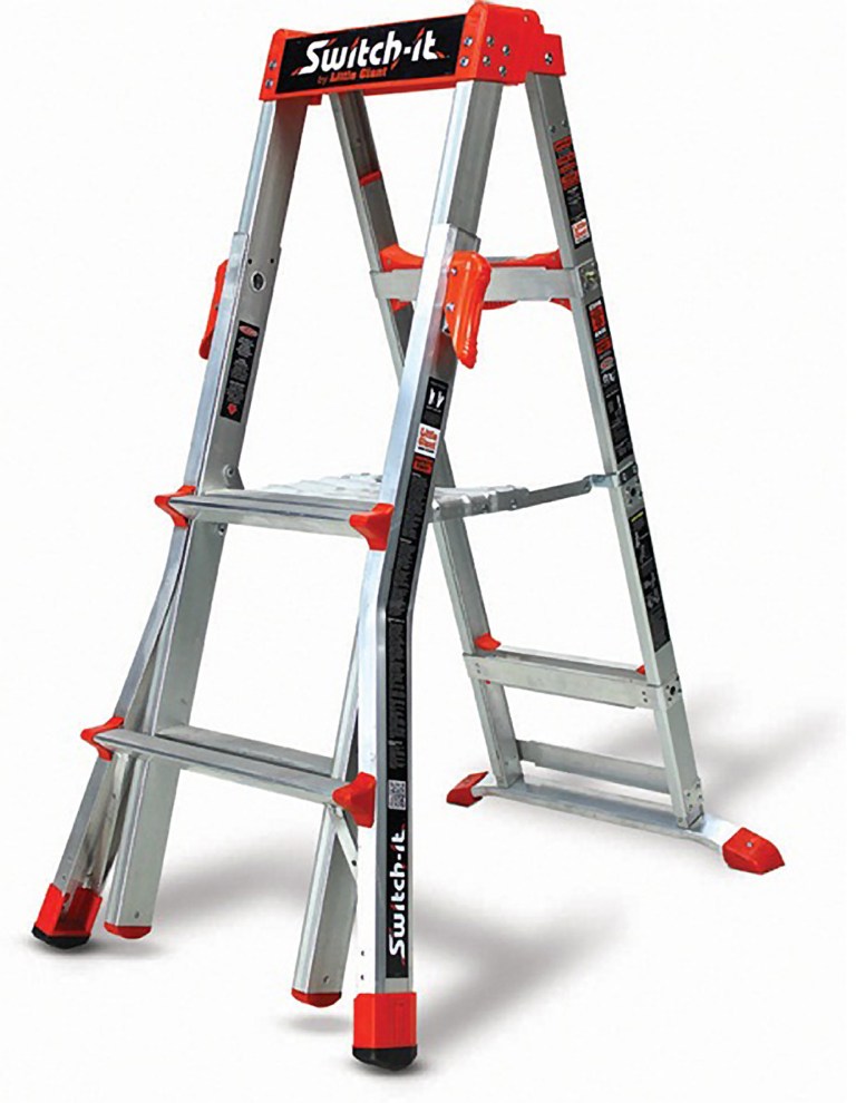   This image provided by the U.S. Consumer Product Safety Commission shows a stepladder and stepstool combination manufactured by Suzhou Zhongchuang Aluminum Products Co. Ltd. and imported by Wing Enterprises Inc., of Springville, Utah, that is being recalled because when extended, the inner side rails can separate from the outer side rails causing the user to fall. (AP Photo/U.S. Consumer Product Safety Commission)  