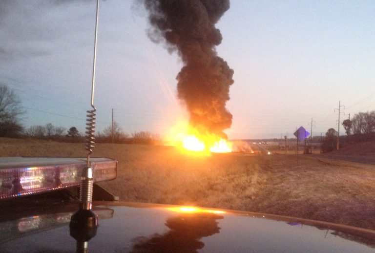 In this photo provided by the Mississippi Highway Patrol, a fire at a biodiesel facility near New Albany, Miss., burns early Wednesday, Jan. 22, 2014.  The fire was so hot that firefighters could not get close enough to fight it, the Mississippi Highway Patrol said. The plant is located near New Albany on Mississippi Highway 15, which has been closed to traffic. Firefighters are letting it burn out.  (AP Photo/Mississippi Highway Patrol via The Mississippi Department of Public Safety) MANDATORY CREDIT
