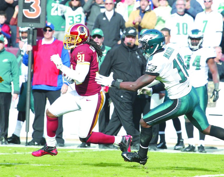Jennifer Milbrett/The Washington Examiner
Safety Brandon Meriweather missed the Redskins' first nine games because of injury and tore his ACL on Sunday.