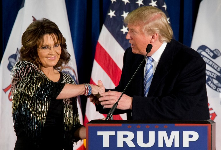 Former Alaska Gov. Sarah Palin endorsed Donald Trump for president last week. (AP Photo/Mary Altaffer)