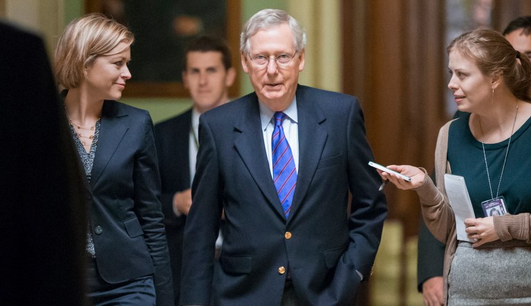Senate Majority Leader Mitch McConnell, R-Ky., said on the Senate floor that a bill sanctioning Iran would likely be amended with provisions to sanction Russia, which is accused of interfering in the 2016 election. (AP Photo/J. Scott Applewhite)