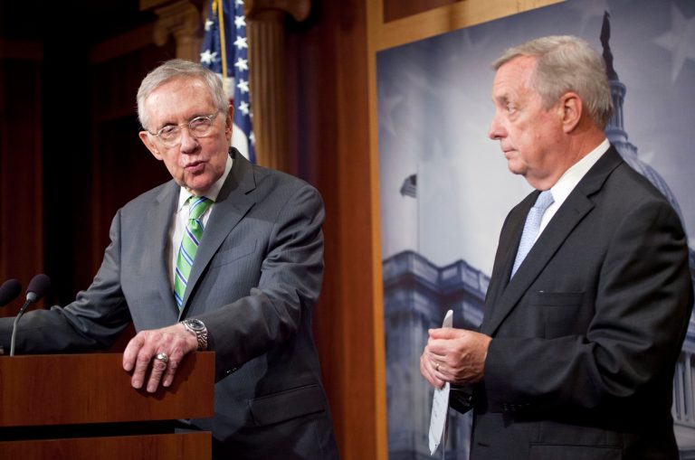 Senate Minority Leader Harry Reid and Senate Minority Whip Richard Durbin participate in a news conference on Capitol Hill in Washington. (AP Photo/Pablo Martinez Monsivais, File)
