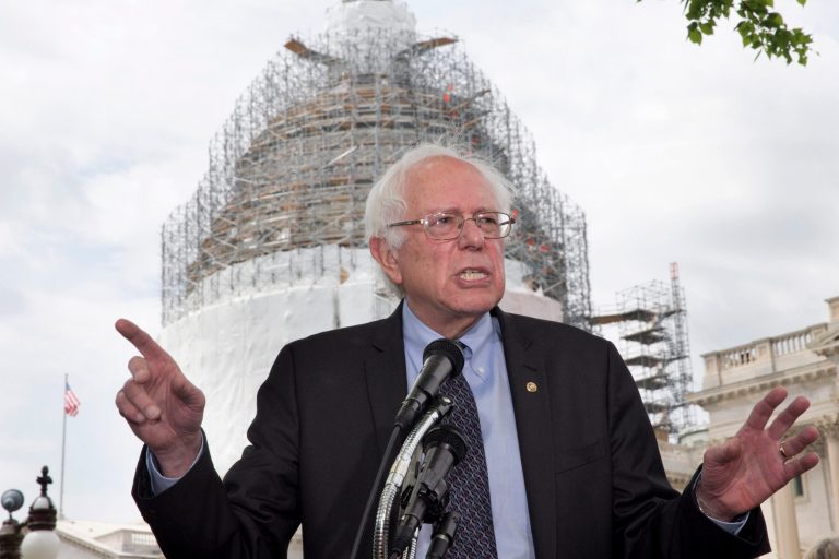 Sen. Bernie Sanders, I-Vt., speaks to the media about his agenda in running for president, Thursday, April 30, 2015, on Capitol Hill in Washington. (AP Photo/Jacquelyn Martin)