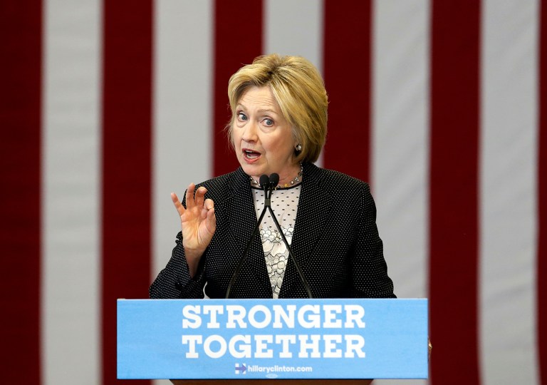 Presumptive Democratic nominee Hillary Clinton belittled New Jersey Gov. Chris Christie as Donald Trump's errand boy during a campaign stop in Atlantic City. (AP Photo/Jay LaPrete)