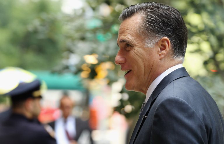 NEW YORK, NY - AUGUST 09:  Republican presidential candidate and former Massachusetts Gov. Mitt Romney enters an Upper East Side fundraising event in Manhattan on August 9, 2012 in New York City. Romney is visiting New York for fundraising events today before traveling to Massachusetts.    (Photo by Mario Tama/Getty Images)