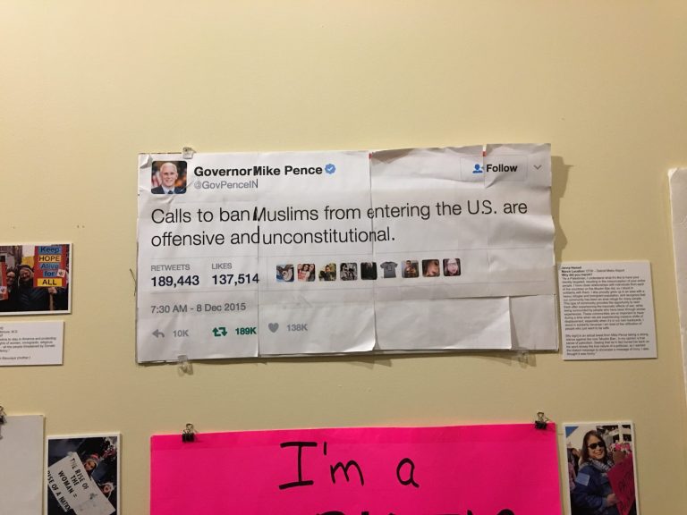 A new book describes an anti-Trump exhibit at the Michigan Arab American National Museum the features an old tweet from then-Indiana Gov. Mike Pence decrying a Muslim ban.