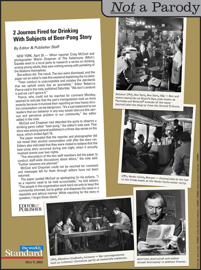 Beer-Pong Brouhaha: Reporters fired for drinking.