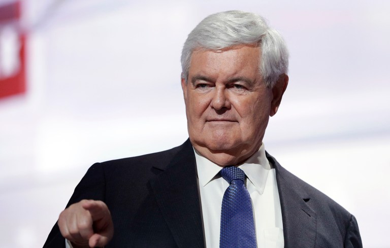 Former Speaker of the House Newt Gingrich, an unofficial Trump consultant said Hillary Clinton's choice of Sen. Tim Kaine for vice president came down to locking up voters in key groups and regions.(AP Photo/John Locher)