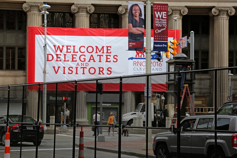 Guns are not permitted on the immediate perimeter of Quicken Loans Arena but they are allowed in protest zones within the event site. (AP Photo/Gene J. Puskar)