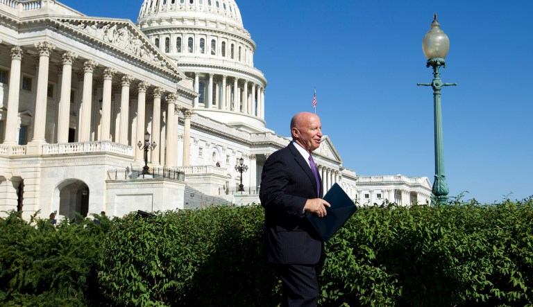 House Ways & Means Chairman Rep. Kevin Brady, R-Texas, arrives for a news conference with the National Taxpayers Union and the Taxpayers Protection Alliance on Capitol Hill in Washington, Thursday, Sept. 28, 2017. (AP Photo/Jose Luis Magana)