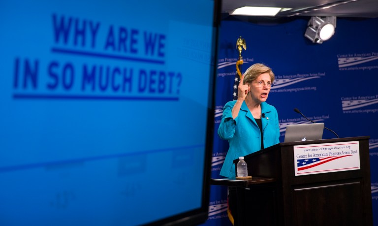 Thornton's partners contributed heavily to Sen. Elizabeth Warren (who has ironically made herself the champion against what she depicts as predatory corporations). (AP Photo/Evan Vucci)