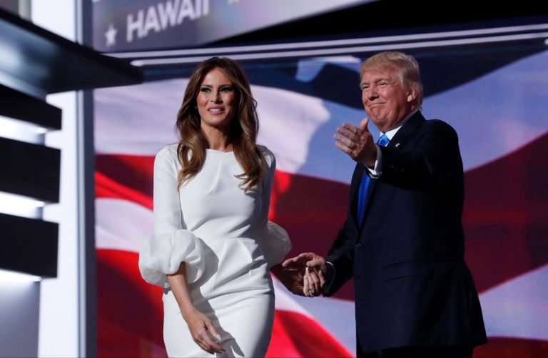 Donald Trump flew in from New York on Monday to introduce his wife, Melania, for her first prime-time appearance and will deliver a remote address Tuesday night as well. (AP Photo)