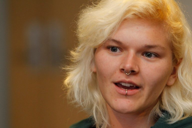 Joss Ferguson, who prefers to be addressed as they, discusses preferred gender pronouns (AP Photo/Mathew Sumner)