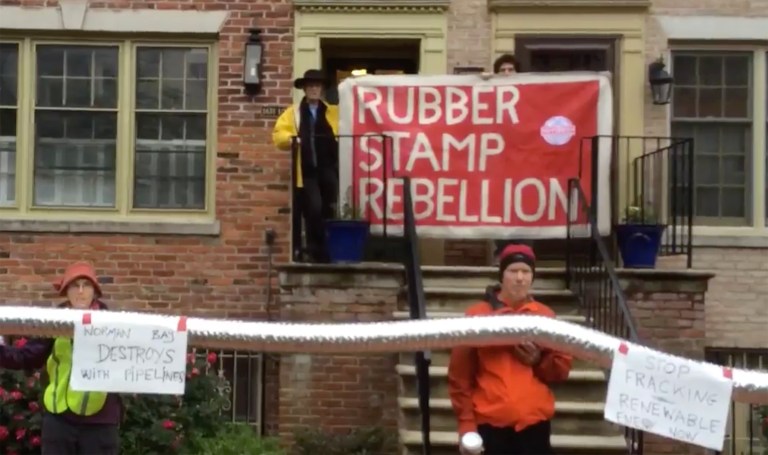 Industry observers and those who track energy policy in Washington thought the activists went too far this time by carrying their protests to the homes of all four commissioners, three of whom are Democrats. (Screen shot)