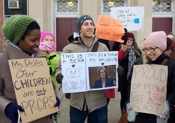 Protesters try to block Education Secretary Betsy DeVos from visiting DC schools