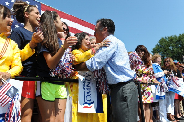 Republican presidential candidate Mitt Romney greets supporters after speaking at a campaign rally in Fairfax. (Getty Images)