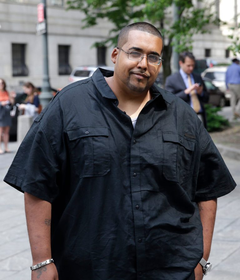 Hector Xavier Monsegur arrives at court in New York for a sentencing hearing Tuesday, May 27, 2014. Monsegur, a prolific computer hacker who infiltrated the servers of major corporations, later switched sides to helped the U.S. government disrupt hundreds of cyberattacks on Congress, NASA and other sensitive targets, according to federal prosecutors. After his arrest and guilty plea in 2011, he faced more than two decades behind bars. But because of his cooperation, the sentence could be two years or less.  (AP Photo/Seth Wenig)