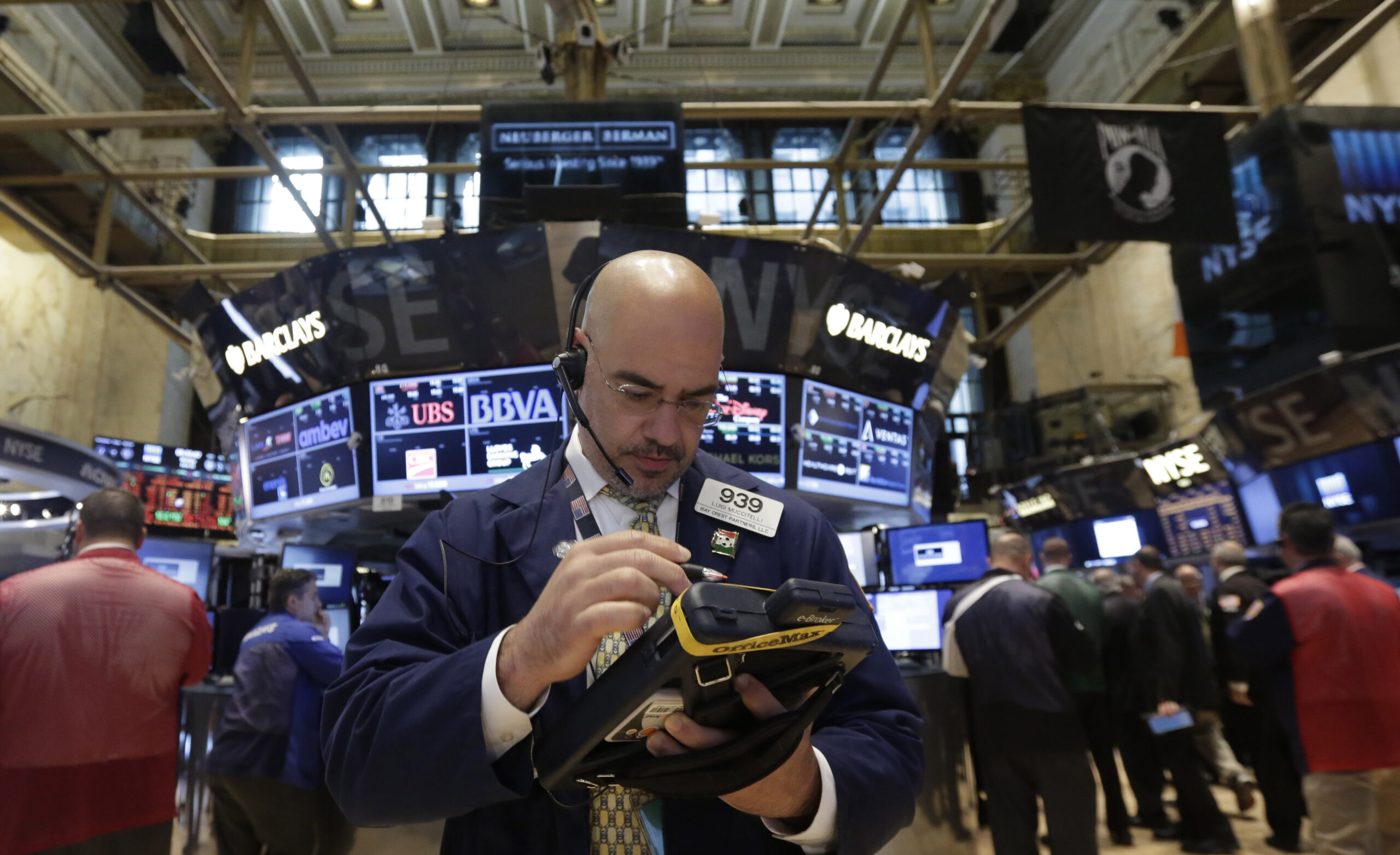 Stocks slip below records; FMC falls