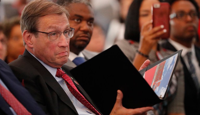 Michael F. Neidorff, CEO of Centene Corporation, said a majority of the company's Obamacare insurance marketplace customers get tax subsidies. They are likely to still be customers because the cost of health insurance is either very low or free. (AP Photo/Jeff Roberson)