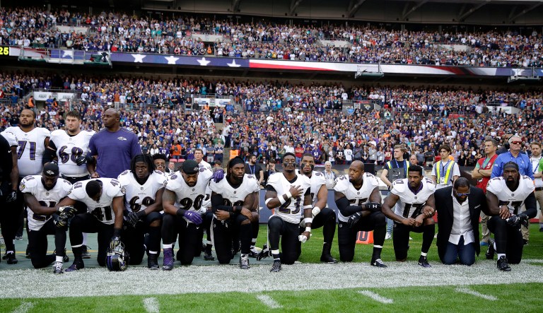 Several newsrooms conducted surveys recently to gauge what Americans think of the NFL national anthem protests and President Trump's many criticisms of the football players who participate in them. (AP Photo/Matt Dunham)