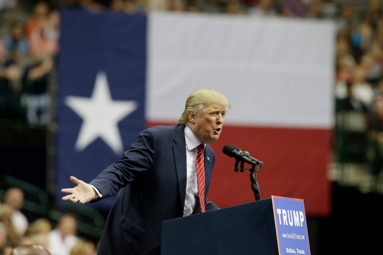 Republican presidential hopeful Donald Trump speaks to supporters during a campaign event in Dallas, Monday, Sept. 14, 2015. (AP Photo/LM Otero)