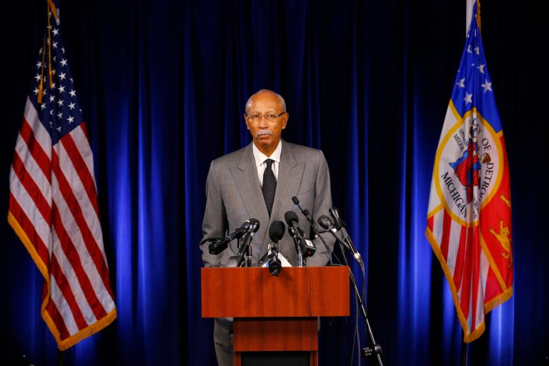DetroitÃÂ Mayor Dave Bing speaks at a news conference inÃÂ Detroit onÃÂ Tuesday. (AP/Paul Sancya)