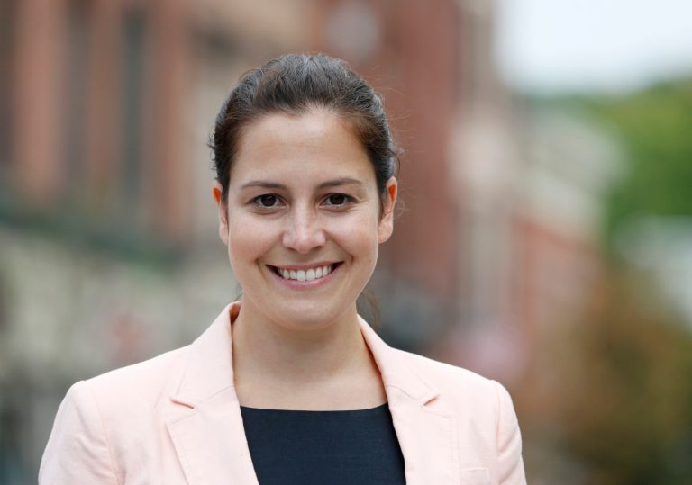 Elise Stefanik poses on Wednesday, Aug. 27, 2014, in Ballston Spa, N.Y. (AP Photo/Mike Groll)