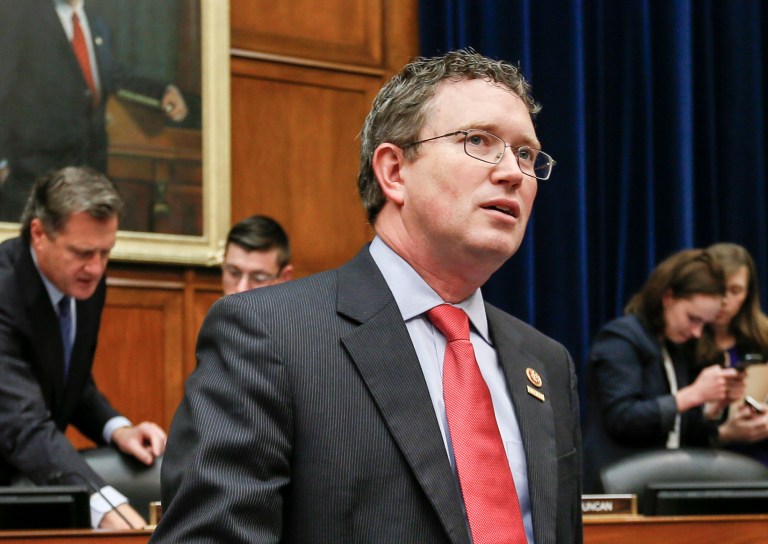 Rep. Thomas Massie, R-Ky., noted that his bill to more fully audit the Federal Reserve passed out of the House Oversight committee this week, and said that never could have happened when John Boehner was the speaker. (AP Photo/J. Scott Applewhite)