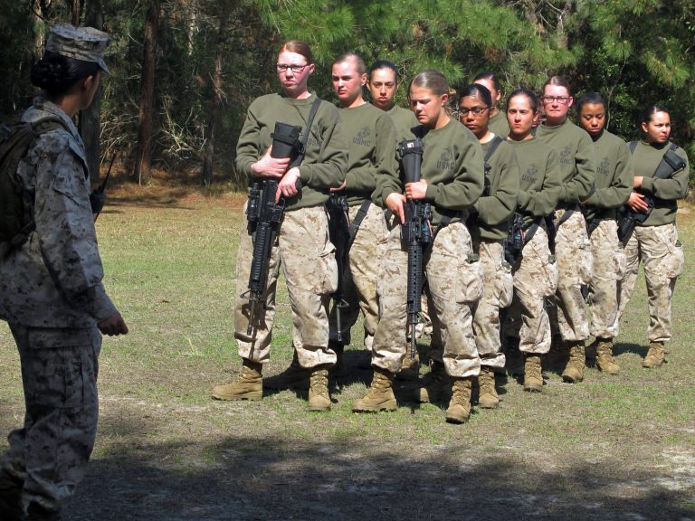 Female recruits at the Marine Corps Training Depot on Parris Island, S.C. (AP/Bruce Smith)