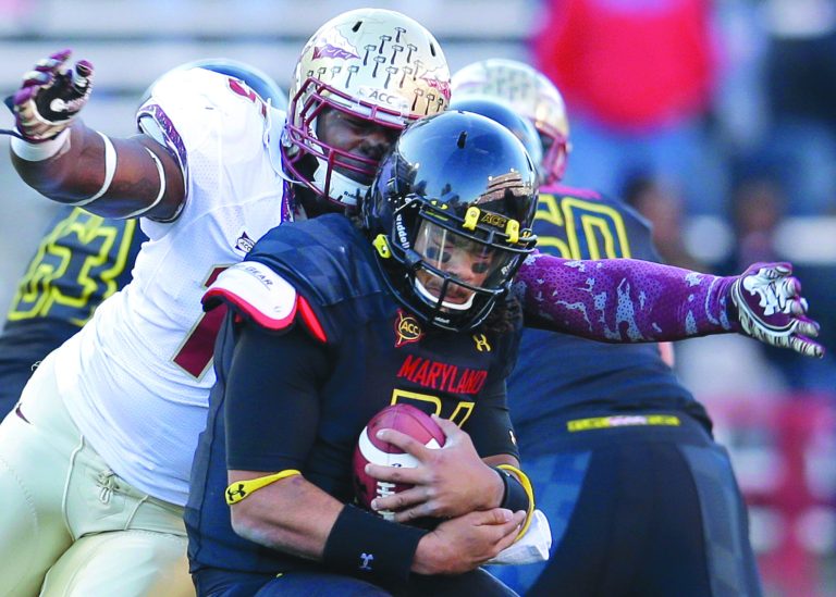 Rob Carr/Getty Images
Florida State sacked linebacker-turned-quarterback Shawn Petty five times and held Maryland to just 170 yards of offense at Byrd Stadium on Saturday.
