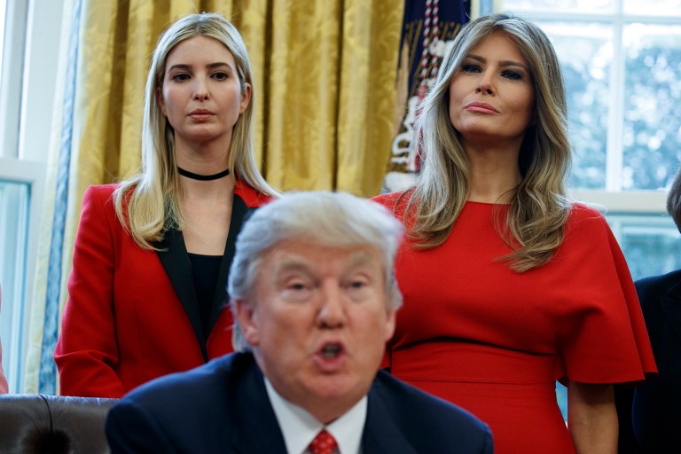 President Trump marked International Women's Day by tweeting that he respects the role women play in the workforce and American society. (AP Photo/Evan Vucci)