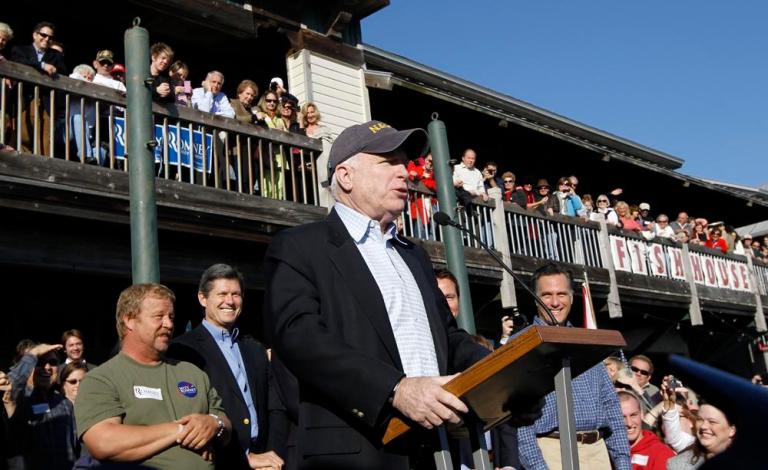 Romney, McCain rally veterans at Pensacola stop