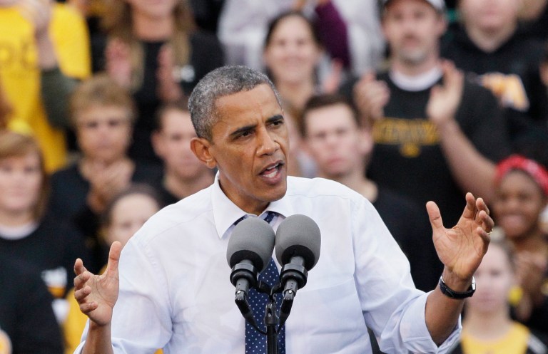 President Barack Obama speaks during the grassroots event at University of Iowa on Friday, Sept. 7, 2012., in Iowa City, Iowa. (AP Photo/Nam Y. Huh)
