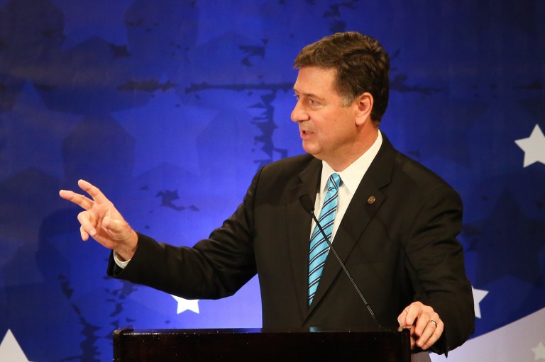 Republican candidate, George Allan at a senatorial debate for the Virginia U.S. Senate seat, Thursday, September 20, 2012