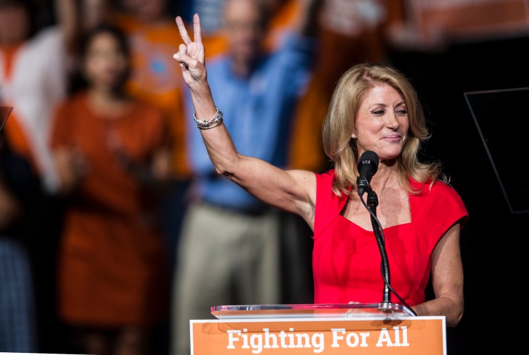 Wendy Davis speaks to supporters at the Palmer Events center in Austin, Texas on Wednesday, June 25, 2014. Davis celebrated Wednesday night the anniversary of her star-making filibuster over Texas abortion restrictions by rallying supporters who are eager to recapture the defiant energy of last summer and reinvigorate her underdog campaign for governor. (AP Photo/Austin American-Statesman, Ricardo B. Brazziell) AUSTIN CHRONICLE OUT, COMMUNITY IMPACT OUT, INTERNET AND TV MUST CREDIT PHOTOGRAPHER AND STATESMAN.COM, MAGS OUT
