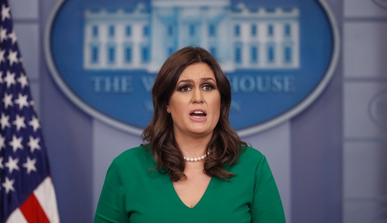 White House press secretary Sarah Sanders said Thursday that President Trump agrees with Senate Majority Leader Mitch McConnell, R-Ky., and Sen. Al Franken, D-Minn., that an ethics investigation is necessary to look into allegations that Franken sexually harassed a radio host in 2006. (AP Photo/Pablo Martinez Monsivais)