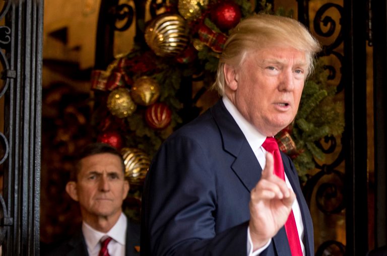 Trump avoids addressing national security advisors resignation. (AP Photo/Andrew Harnik)