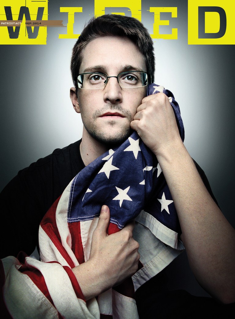 This image provided by Platon/Wired shows the cover of the September 2014 issue of Wired magazine, featuring former National Security Agency contractor Edward Snowden. Snowden gave an exclusive interview with Wired, in the issue scheduled to hit newsstands on Aug. 26, 2014. (AP Photo/Platon/Wired)